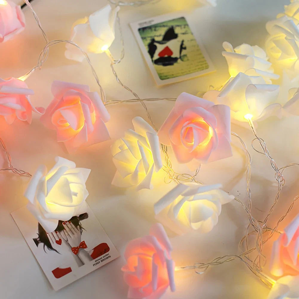 guirlande lumineuse rose fleurs blanc orange décoration noël romantique maison salon