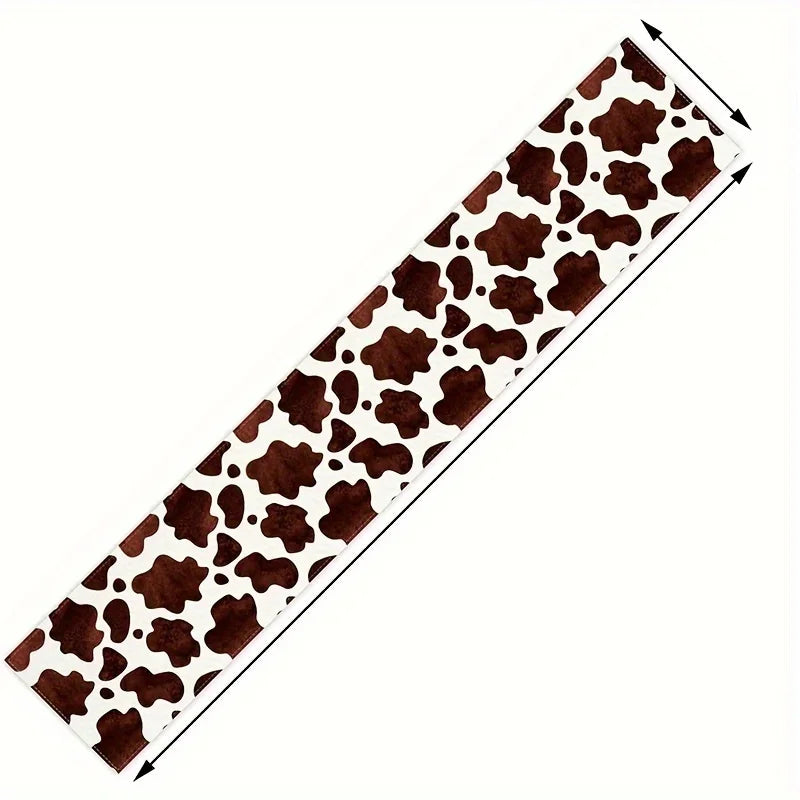 table table lin peau vache motif taches marron fond blanc moderne rustique farmhouse deco