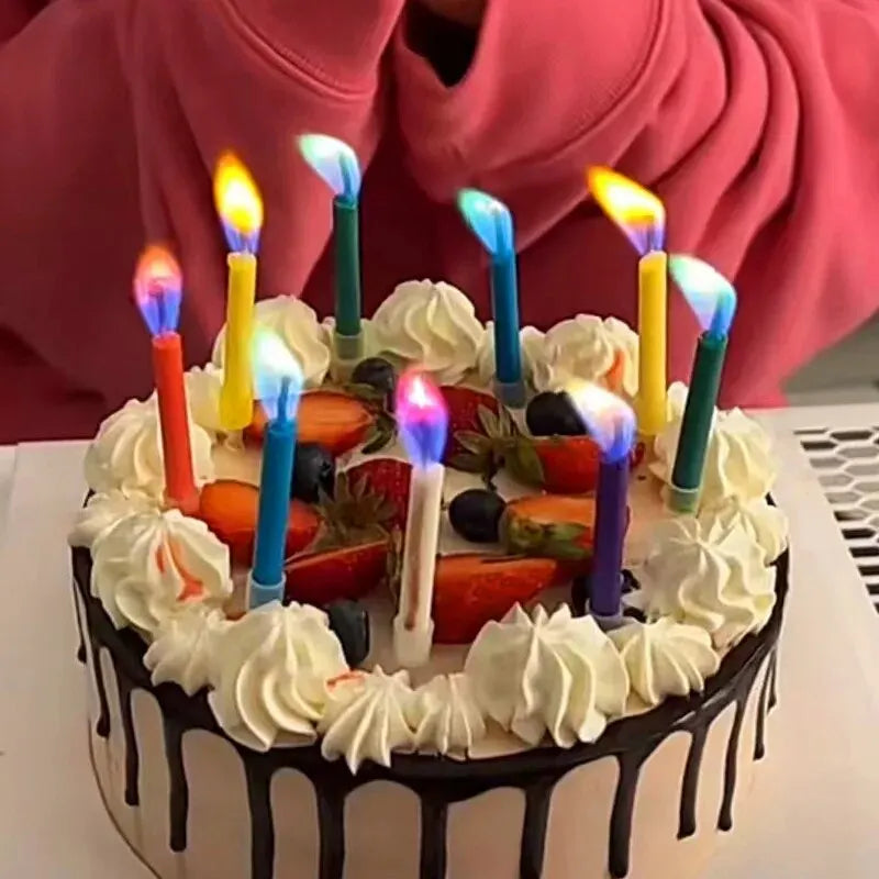 bougies colorées anniversaire gâteau décorations fleurs fruits texte happy birthday moderne festive