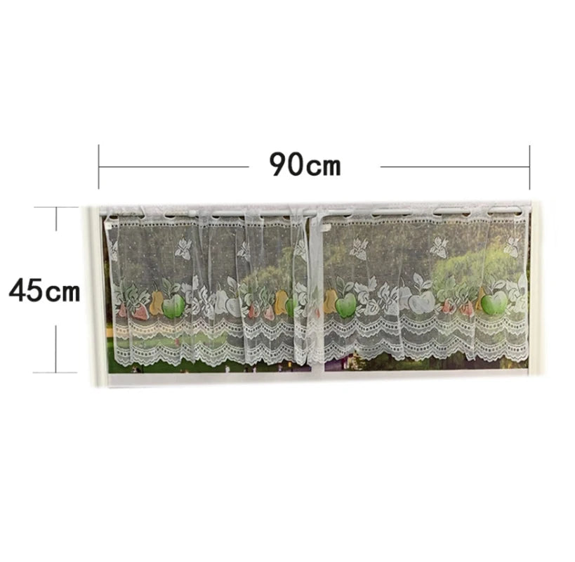 rideau blanc floral fruits papillons ajouré translucide cuisine pastorale polyester