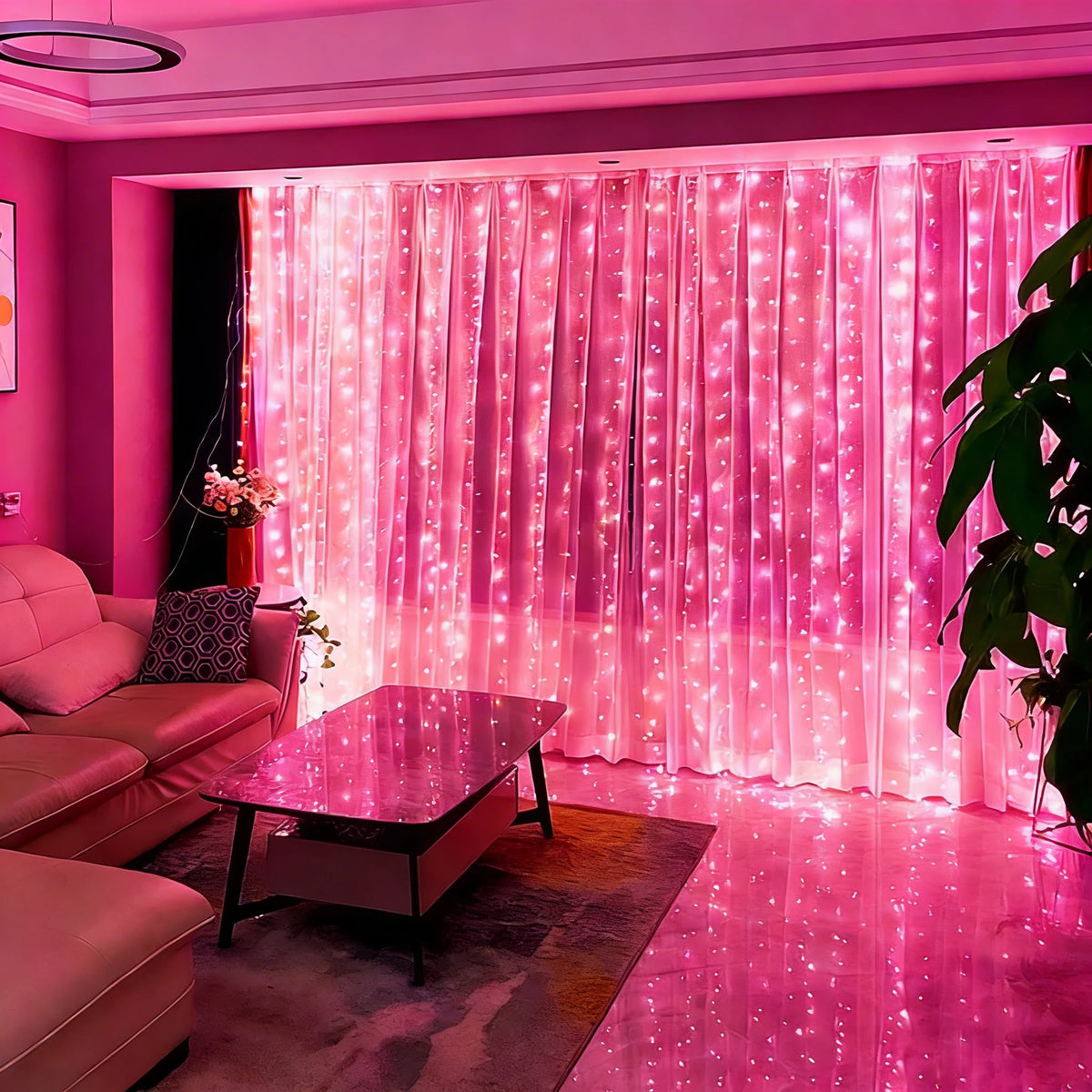 rideau lumineux led rose translucide moderne 300cm 300cm télécommande usb