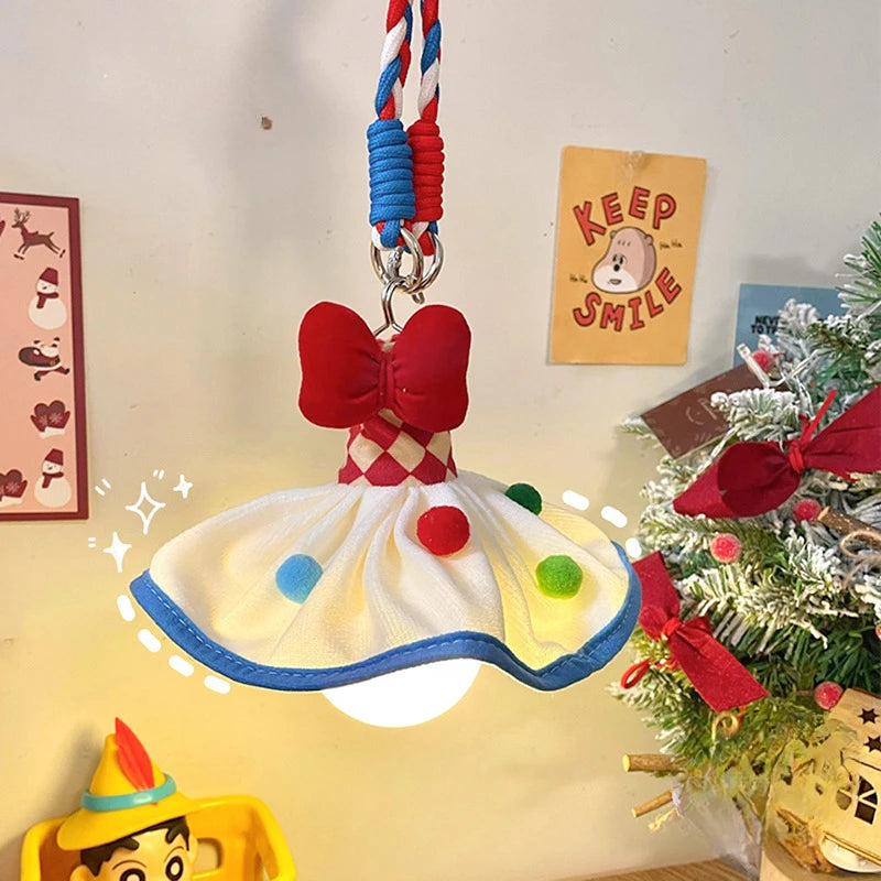 lampe suspendue décorative tulle pois colorés ruban tressé rouge blanc crème bleu vert jaune