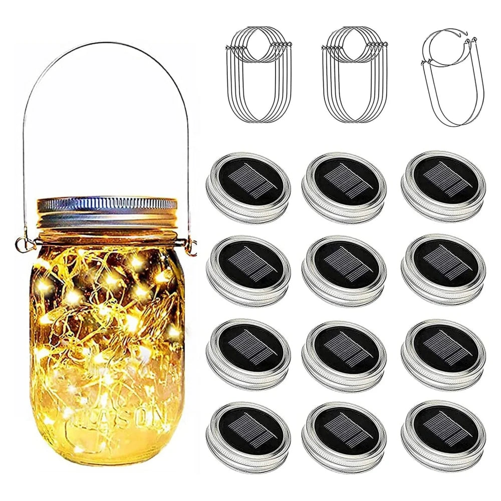 lumière solaire bocal forme luciole 18 led ip65 vintage rustique fil cuivre torsadé transparent