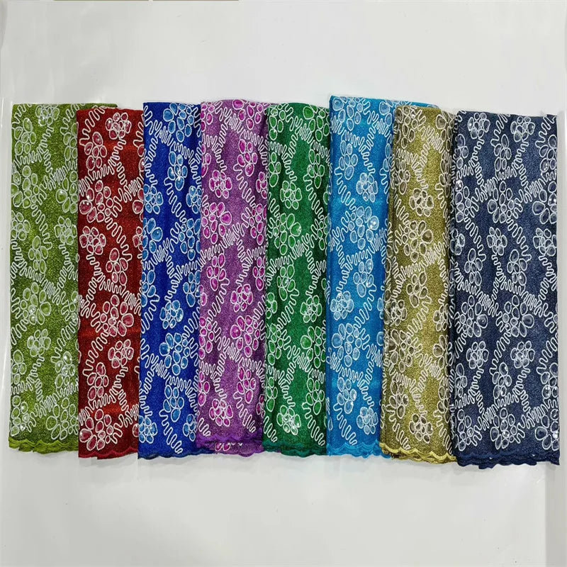 tissu brodé dentelle polyester paillettes fleurs vert violet rouge bleu mariage festive