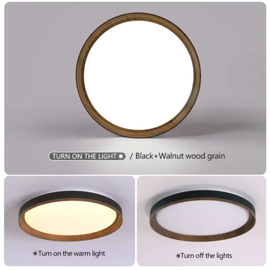 lampe moderne grain bois noir télécommande éclairage quotidien led acrylique fermeture métallique