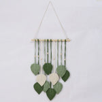 décoration murale boho feuilles coton tissage vert blanc rose artisanal