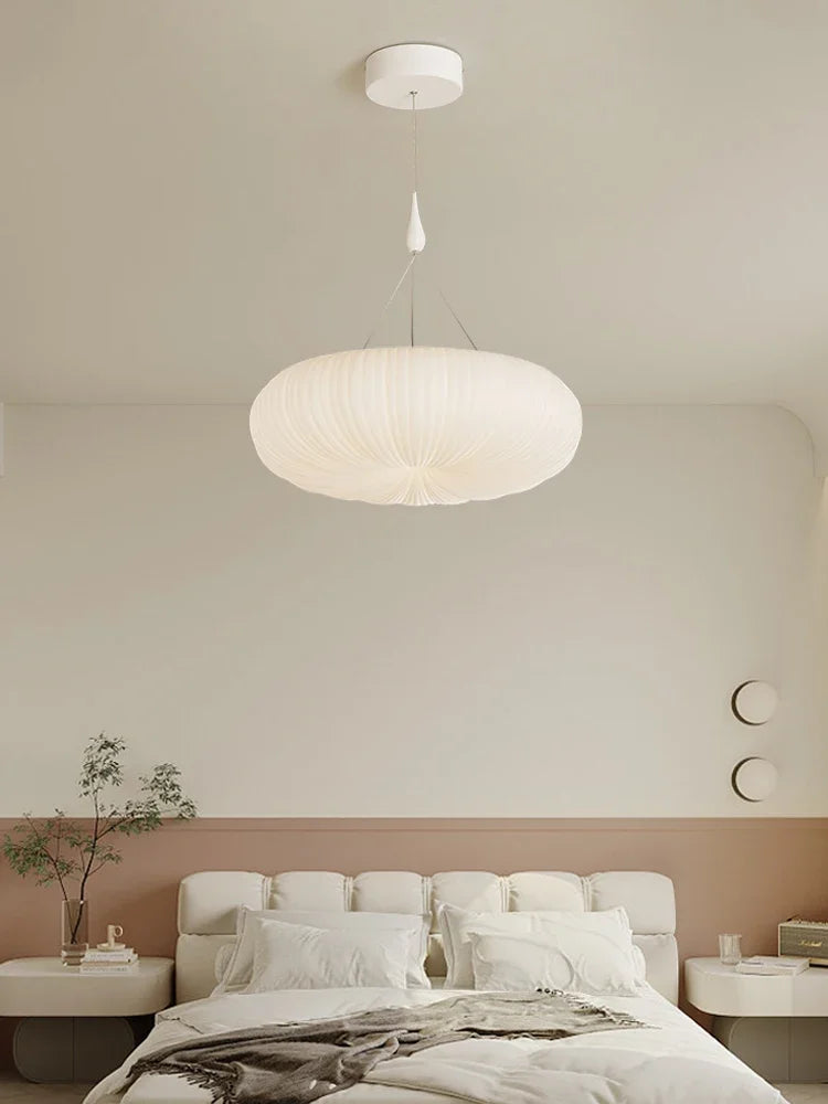 lampe suspendue moderne blanche plissée acrylique cuisine interrupteur bouton led 249 2000lm