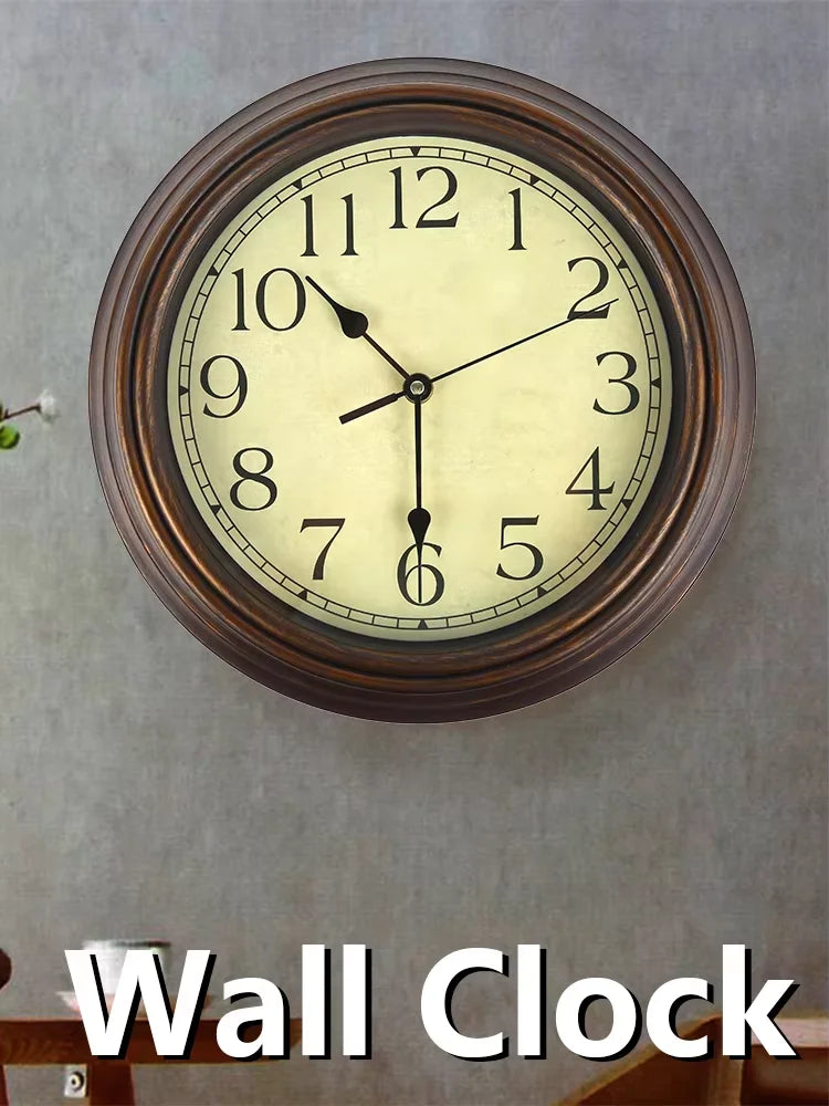 horloge murale classique vintage aiguille sans tic tac marron jaune cadrans chiffres romains salon