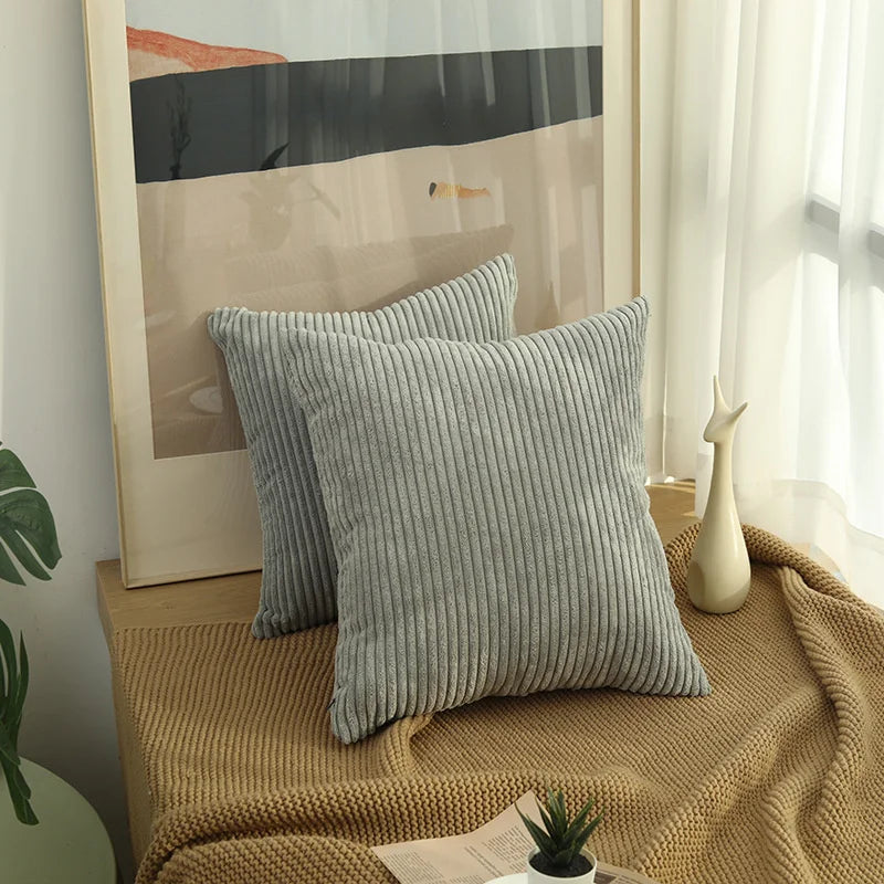 taies d'oreiller côtelées marron beige bleu moderne housse coussin lit chambre 45cm carré polyester