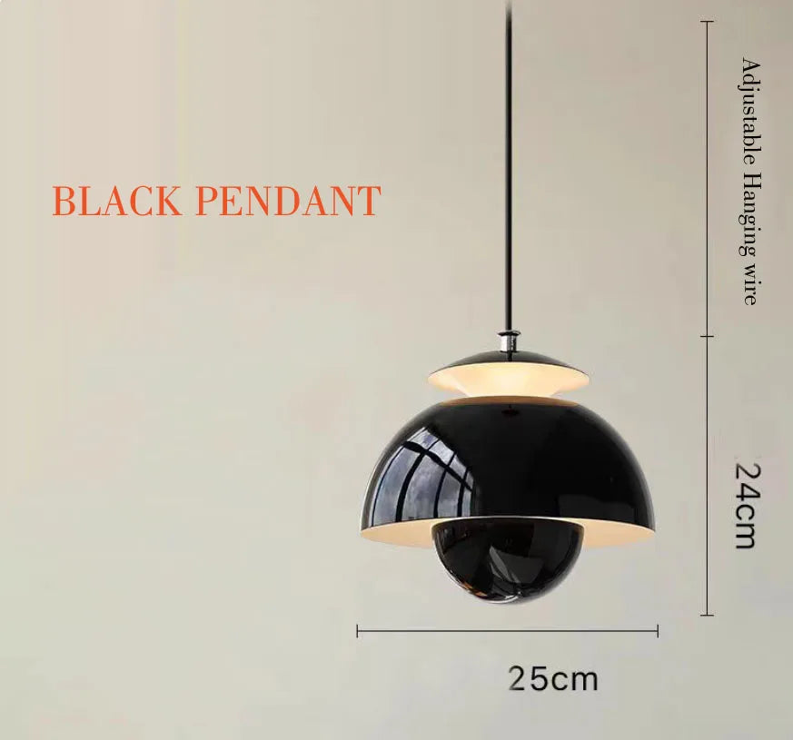 lumière suspendue moderne scandinave deux demi sphères concentriques salon chambre étude orange vert noir