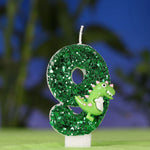 bougies anniversaire forme chiffre glitter vert dinosaure décoratives tringle inclusion boîte transparente