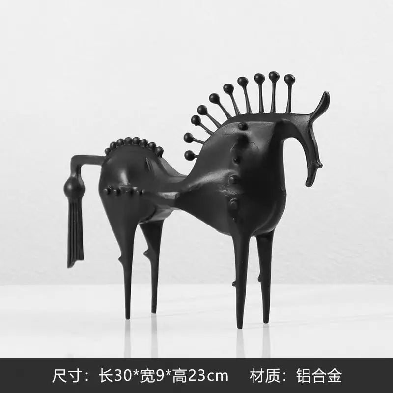 sculptures abstraites chevaux métal noir modernes maison 30cm 20cm texturées points sphères