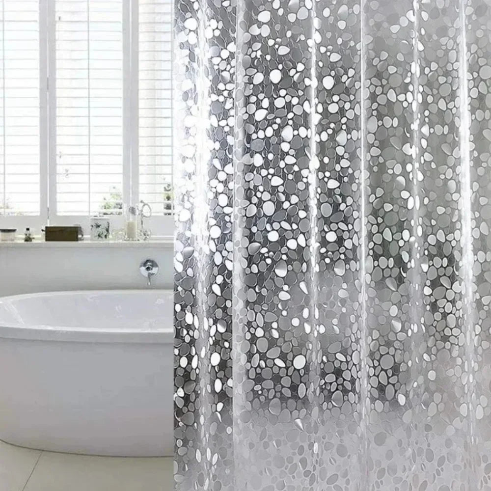rideau douche moderne cobblestone gris blanc waterproof mildew proof anneau fixation transparent