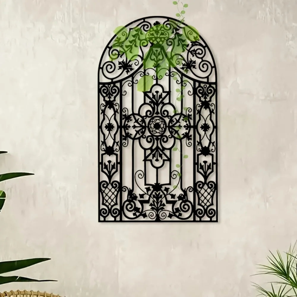 décoration murale métal ornements floraux art nouveau grille fenêtre noire 50cm salon couloir historique