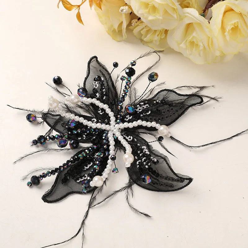 accessoire cheveux fleurs artificielles strass blanc doré élégant décoratif translucent