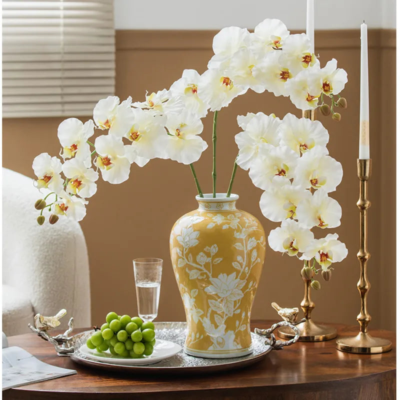 vase table céramique moderne jaune blanc fleurs hydroponique artisanal ornement classique