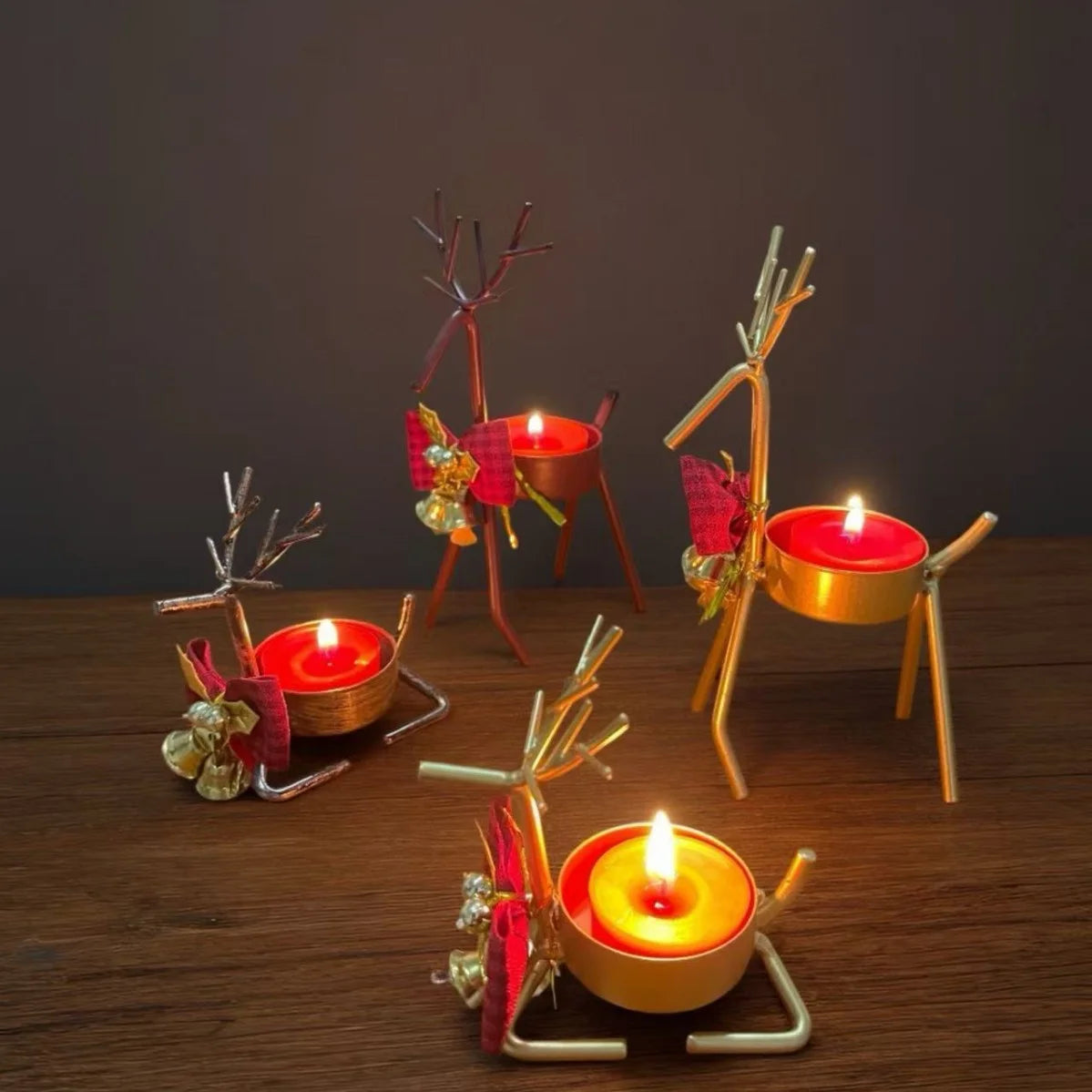 support bougie forme cerf or antlers stylisés noeud ruban moderne décoration table mariage centrope