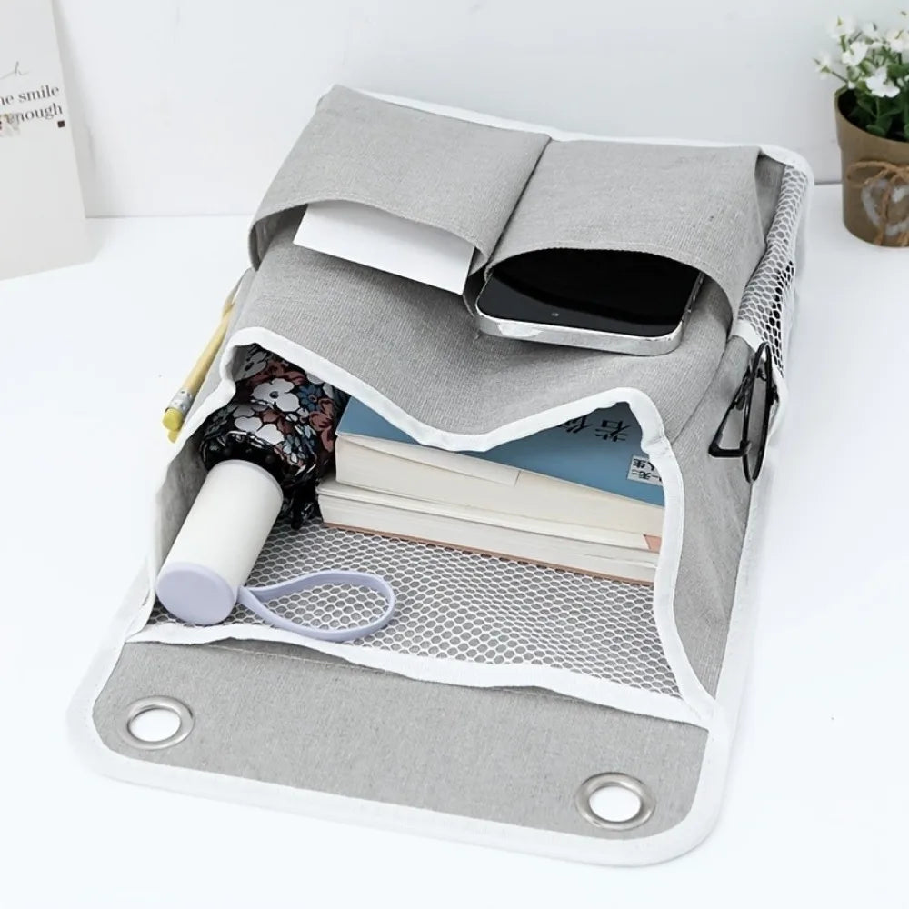sac rangement mural gris toile lin moderne pliable multiple poches compartments fonctionnel