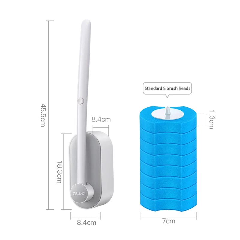 brosse toilette long manche remplacement facile blanc bleu moderne adhésif rechargeable set