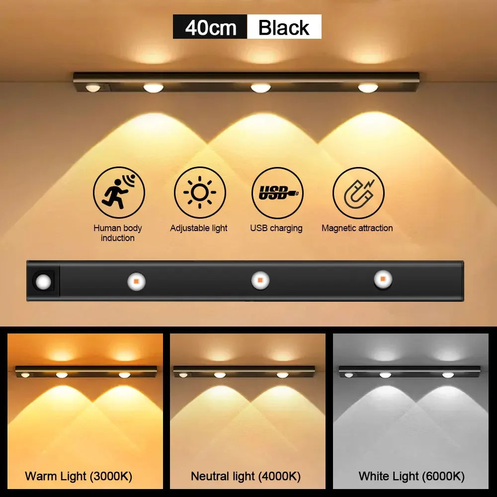 éclairage led blanc moderne rechargeable clips capteur mouvement stepless dimming 20cm 30cm 40cm 50cm