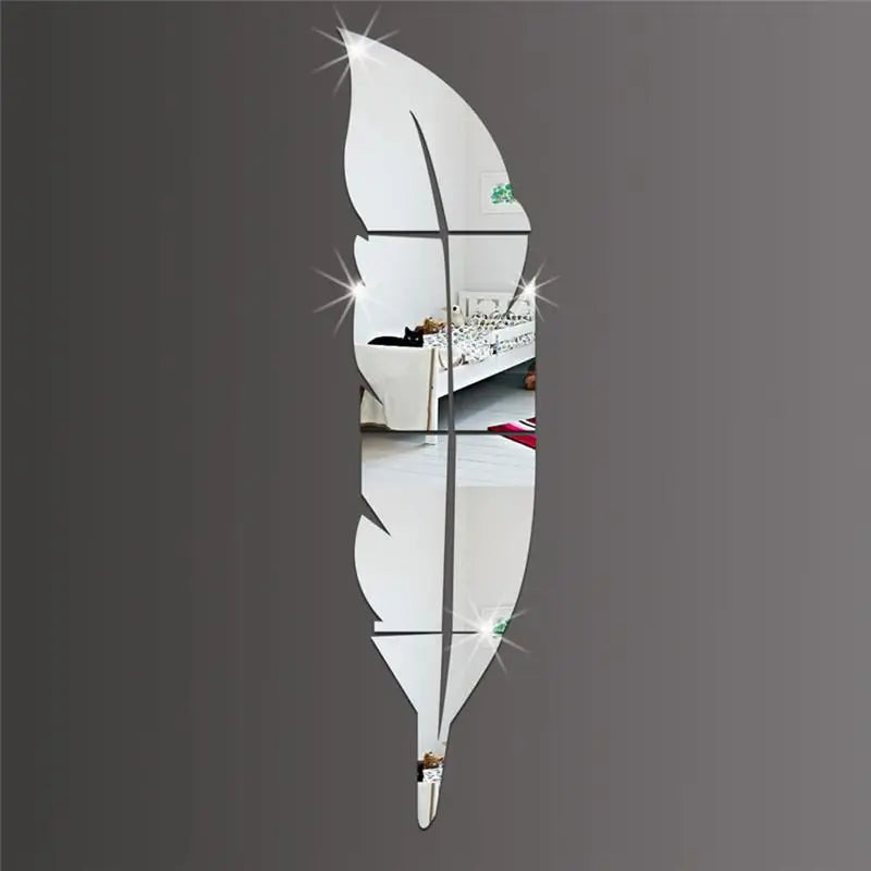 miroir mural argenté plume moderne adhésif anti statique waterproof chambre couloir simple