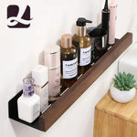 étagère murale bois noir moderne double niveau salle bain fixations vis support rangement