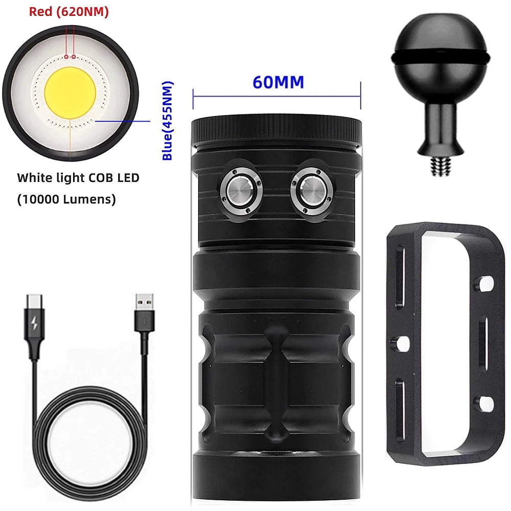 lampe torche plongée led 100w rechargeable réglable mode dézoom vis moderne robuste