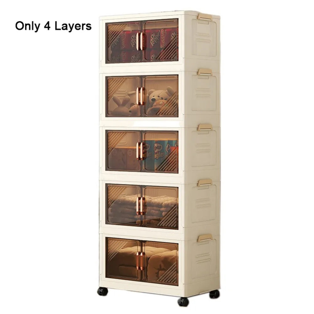 armoire pliante tiroirs beige moderne rayures diagonales poignées dorées roulettes sans
