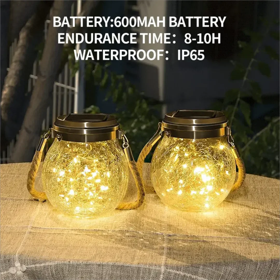 lampe solaire verre craquelé 20led transparente moderne décoration jardinextérieur autonomepanneau