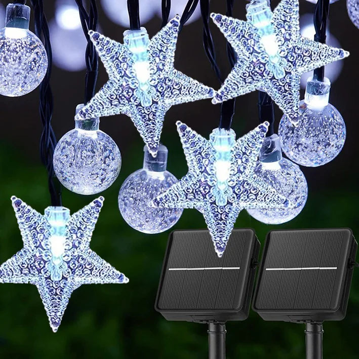 décoration extérieure solaire guirlande lumineuse étoiles cristal halloween noël moderne blanc doré