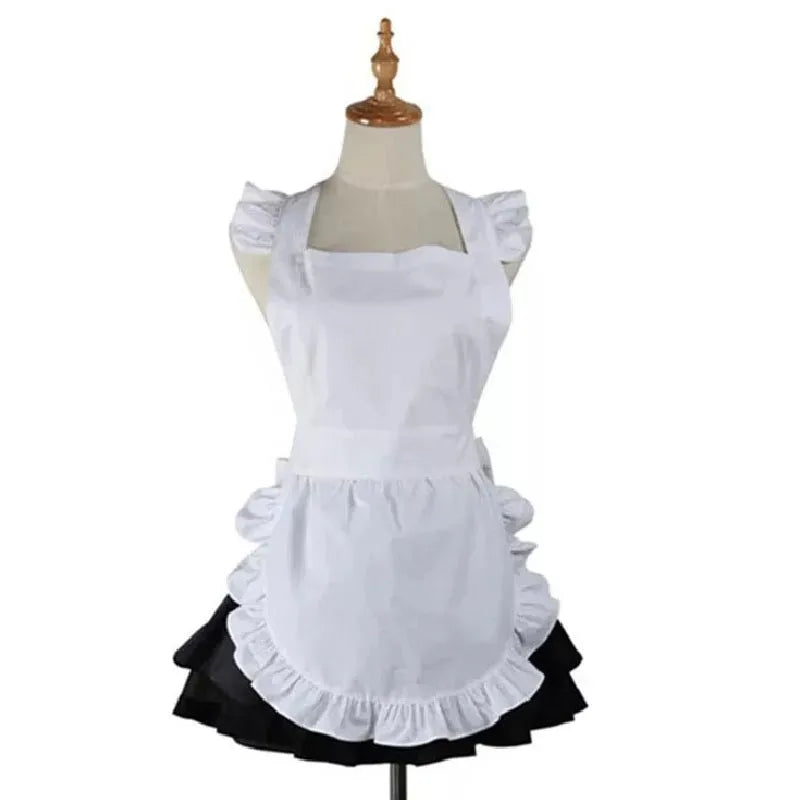 tablier femme coton blanc noir ruches ajustement doux vintage poche