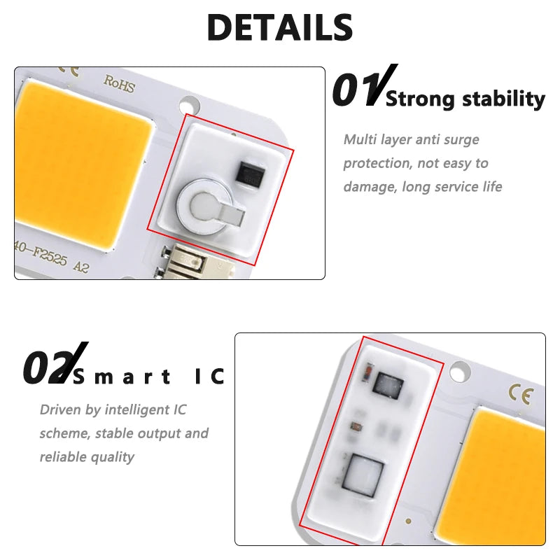 ampoule led cob 20w 30w 50w blanc jaune 3000k 6500k clips moderne technologique