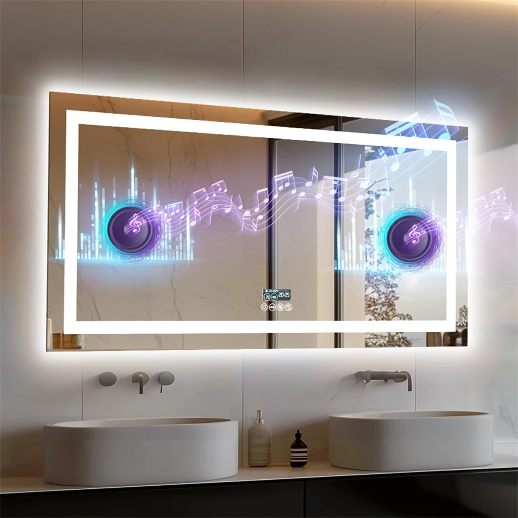 miroir courtoisie led blanc mural moderne notes musicales violettes affichage numérique