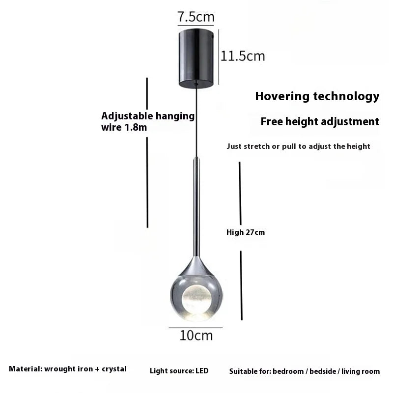 lampe suspendue moderne minimaliste transparente noir argenté brillante chambre restaurant étude cuisine