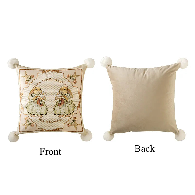 Coussins décoratifs carrés motif floral roses vintage beige lit canapé chambreextérieur