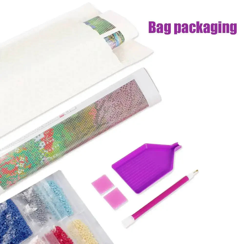 tableau diamant fleurs bouquet feuilles ruban rose peinture classique résine