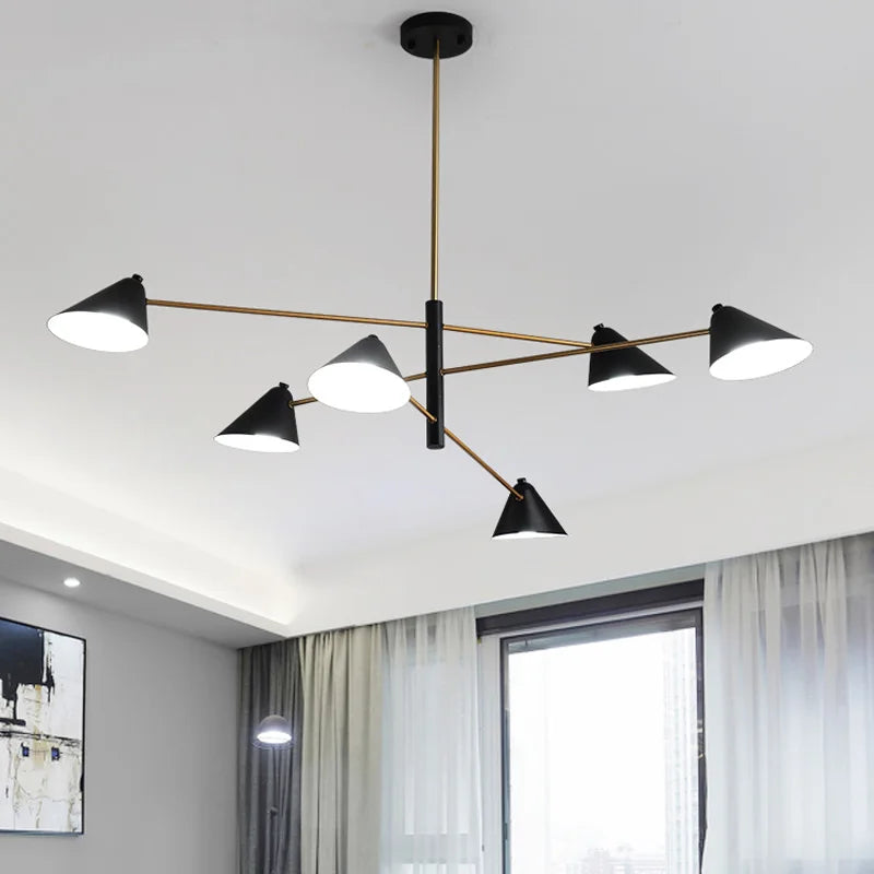 Suspension lumineuse moderne conique noir doré sources lumineuses chambre salon