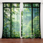 rideaux vert noir bambous semi transparent moderne oriental anneaux métalliques deux pièces polyester
