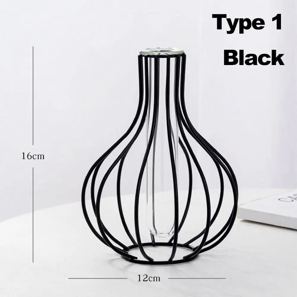 vase moderne métal noir doré verre transparent décoration contemporaine minimaliste