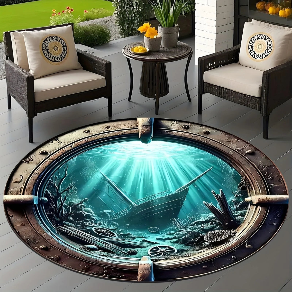 tapis rond moderne astral bleu vert noir blanc 80x80cm 120x120cm salon chambre