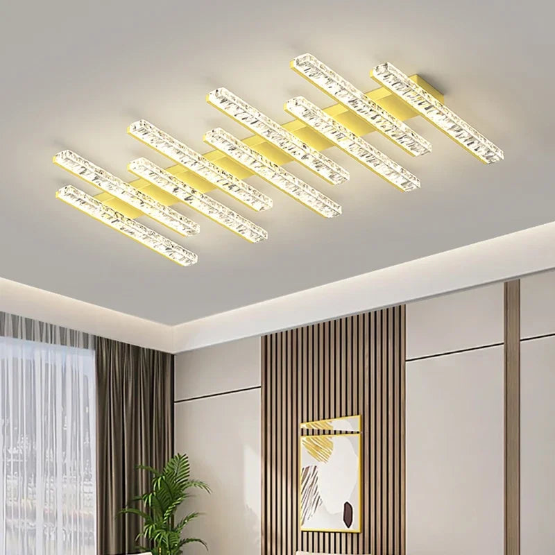 plafonnier moderne led blanc doré noir cristaux contemporain fixations invisibles