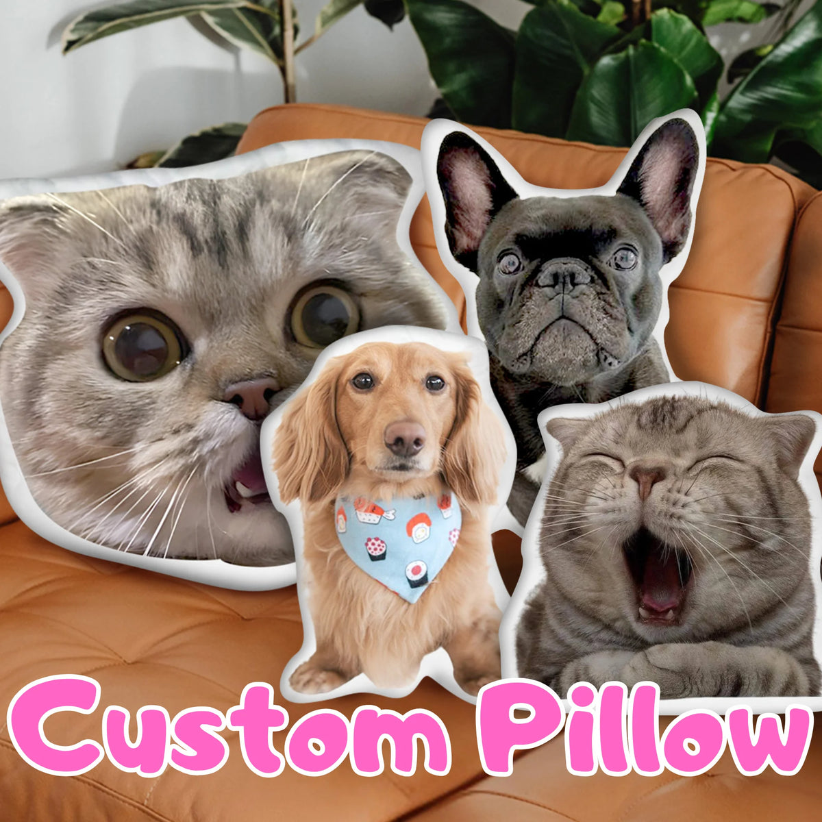 coussin personnalisé imprimé photo chiens chats gris moderne adultes
