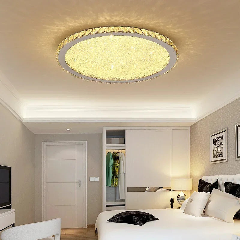 plafonnier led moderne cristaux brillants blanc doré élégant télécommande grande taille verre