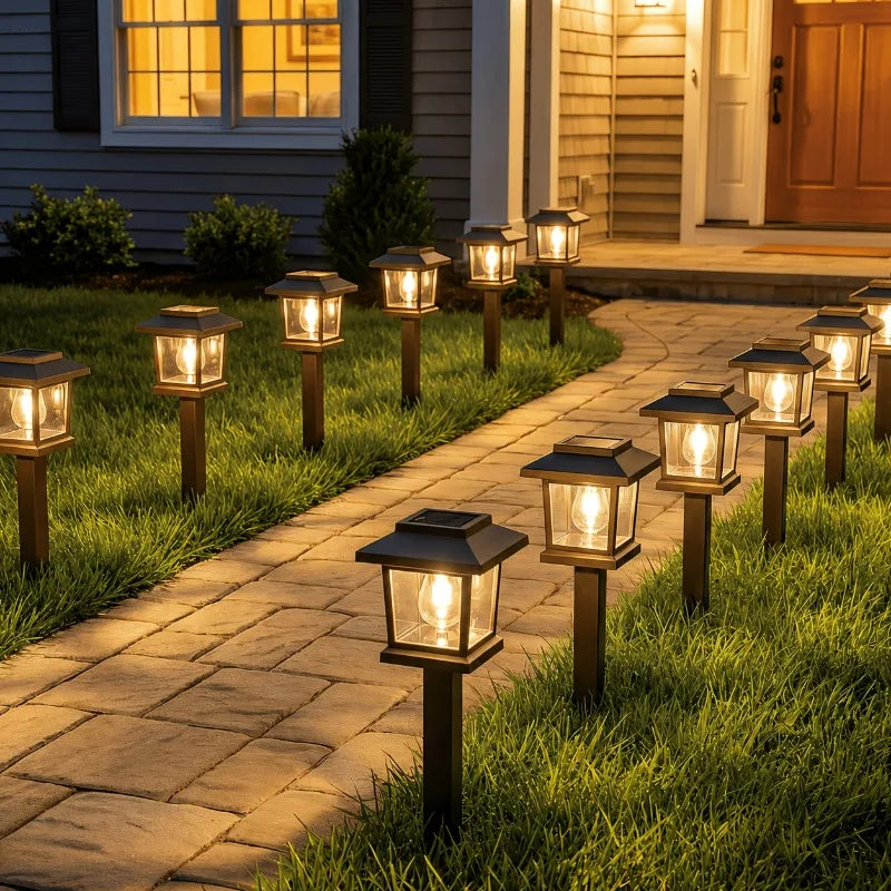 lampes solaires led modernes noires transparentes allées chemins jardins étanches 12 pack