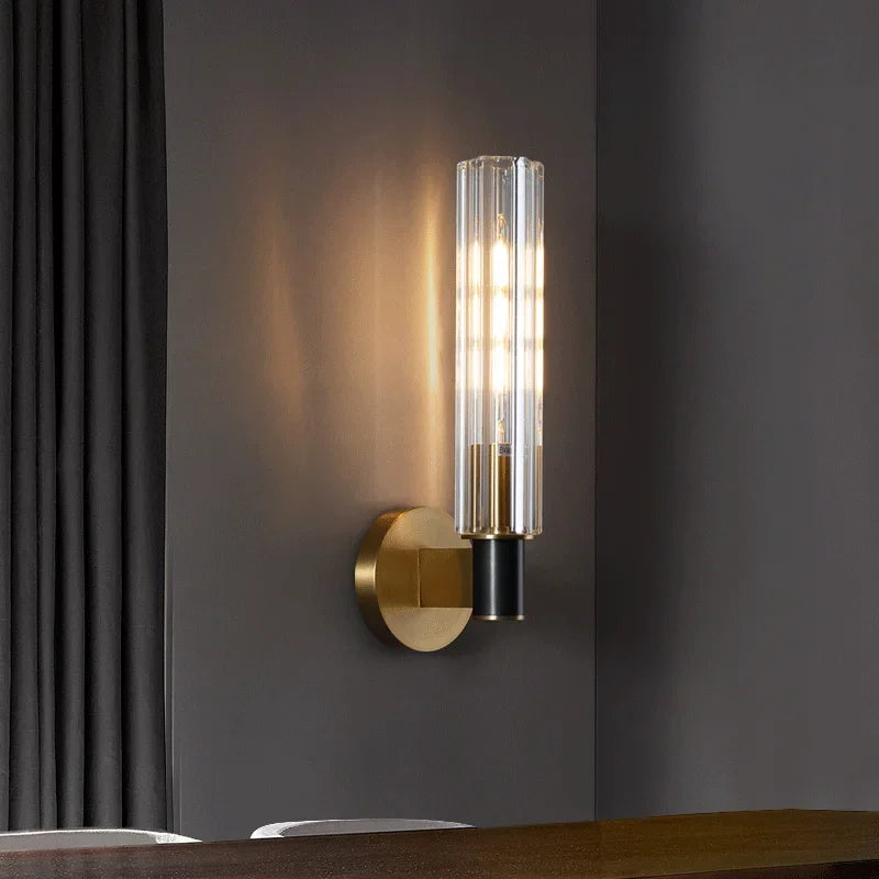applique murale led moderne or noir transparent éclairage chambre salon entrée étude striée verre