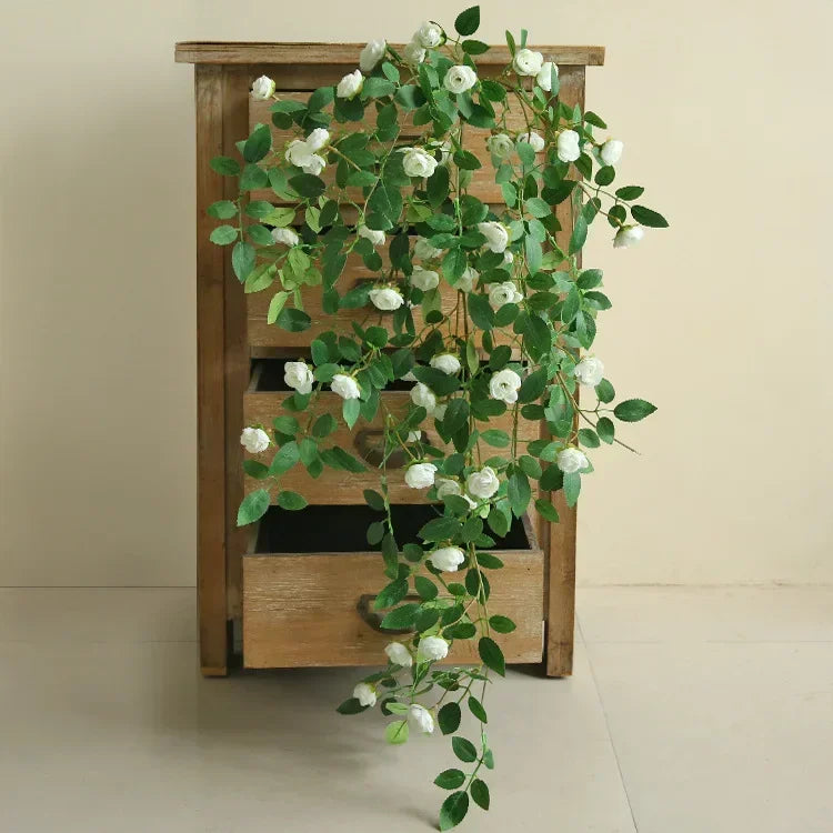 guirlande fleurs artificielles roses feuilles vertes décoration extérieure mariage anniversaire naturelle romantique accrochéeextérieur