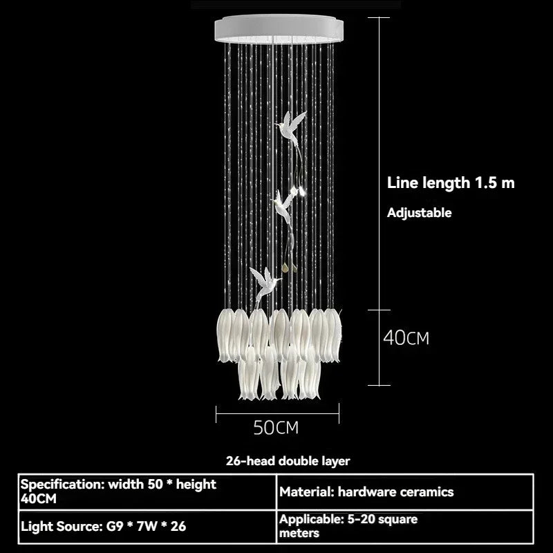 suspension lumineuse moderne blanc feuilles fines chaines minimaliste led