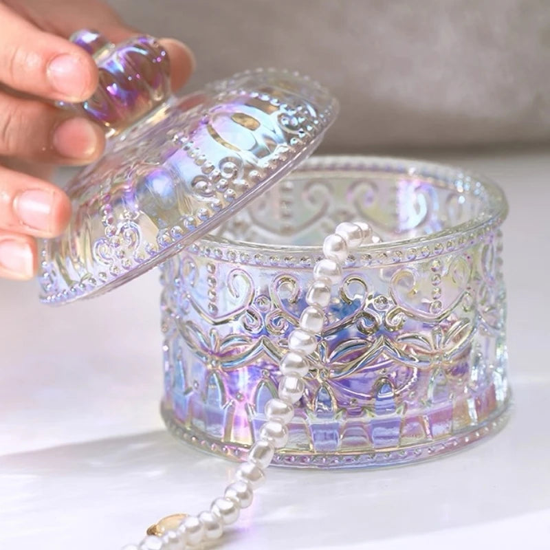 boîtes bijoux opalescentes vintage décorées motifs floraux multicolores chambrehôtel