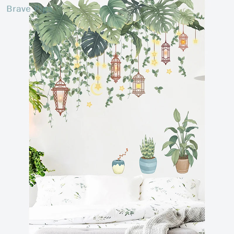 stickers muraux feuilles tropicales plantes decoratives adhésifs maison salon enfants naturels vert orange bleu