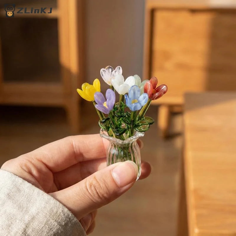 bouquet fleurs artificielles verre transparent jaune blanc rose bleu violet moderne minimaliste